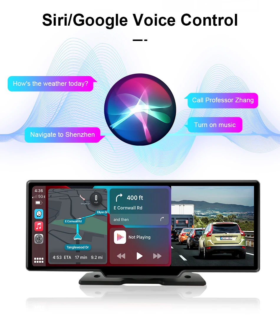 Srnubi 7/10,26 Zoll kabelloser Carplay-Bildschirm für Auto, Android Auto Dash Cam 4K Auto DVR, 1080P Rückfahrkamera, Navigationsvideorecorder, AUX – Detail 11