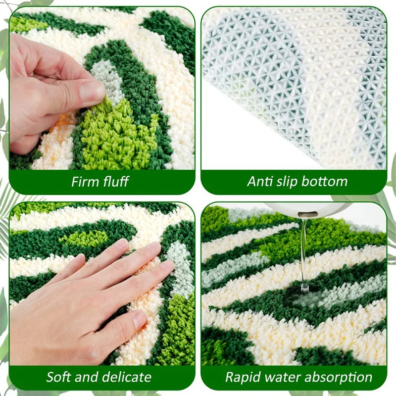 Green Leaf Mat Anti-Slip Palm Shaped Bathroom Mat Monstera Cute Bath Mat Super Absorbent Bath Mat Bathroom Rug Easy Install