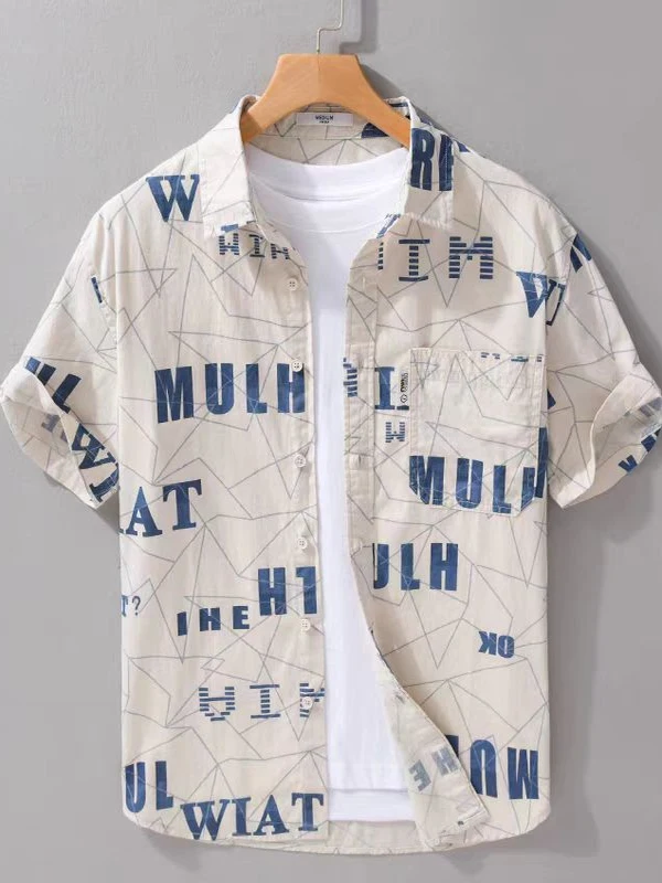 

ort Sve Letter Print irt Men's Youth Faion Design Slim Fit Polyester Fiber Summer irt Artistic Sle Casual irt