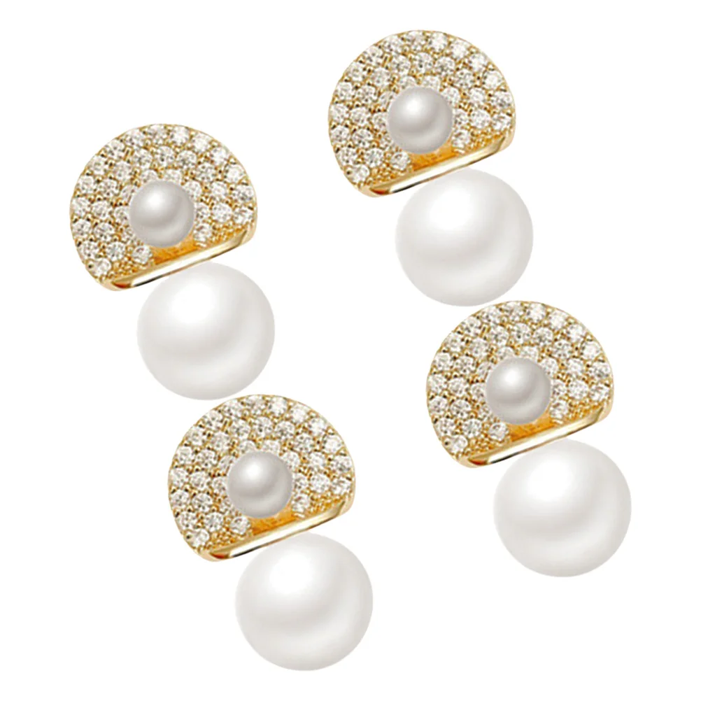 

2Pairs Imitation Pearl Stud Earrings Elegant Rhinestones Chic Design Pearl Ear Jewelry for Party Date Daily Wear Female