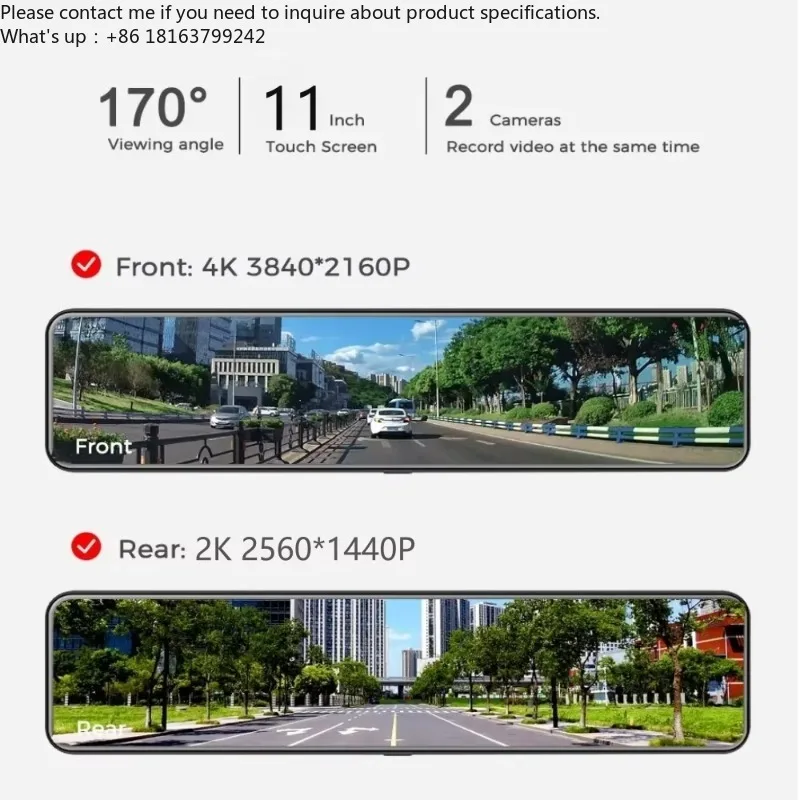 

4K+2K Car Dash cam era 11 Inch Mirror Dash Cam Front and Rear 4K with Dual Lens Wifi G P S Mirror Night Vision Parking mon itor