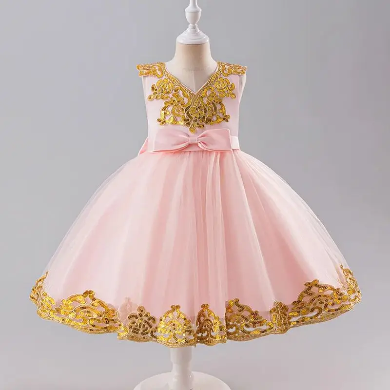 

Girls' Tulle Ball Gown Embroidery Bow Princess Party Dress For Wedding Birthday Elegant Kids' Formal Evening Wear