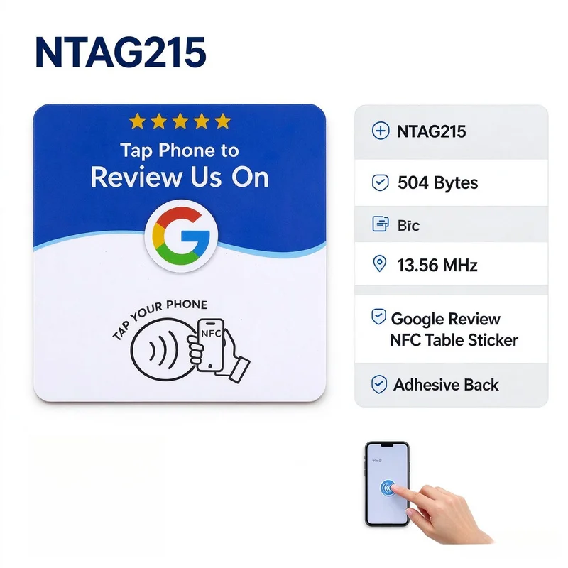 13.56MHz NTAG215 Google Review NFC Tap Table Sticker, 3M Adhesive Back Square Desk Tag for Business Customer Reviews