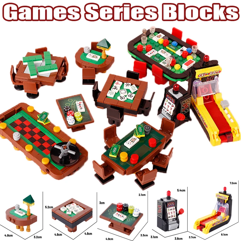 Moc-シティハウスアーキテクチャ家具ビルディングブロック、ポーカー、スキーボールゲーム、コンソールテーブル、椅子、レンガ、ハロウィーンのおもちゃ、ギフト