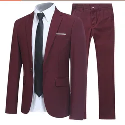 Men's Black Elegant Suits+Pants Slim Fit Single Button Lapel Pockets Blazer Party Formal Business Dress Suit Male Wedding Set