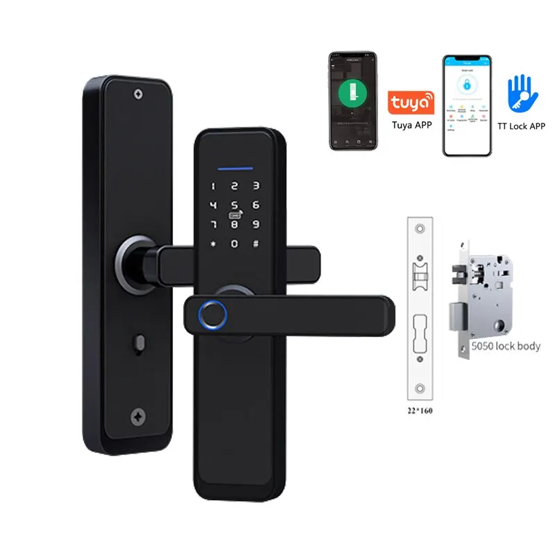 Smart Fingerprint Door Lock, Fechadura Elétrica Digital com Cabo Longo, Segurança Anti-Roubo, Opcional Tuya e TT, Casa e Hotel