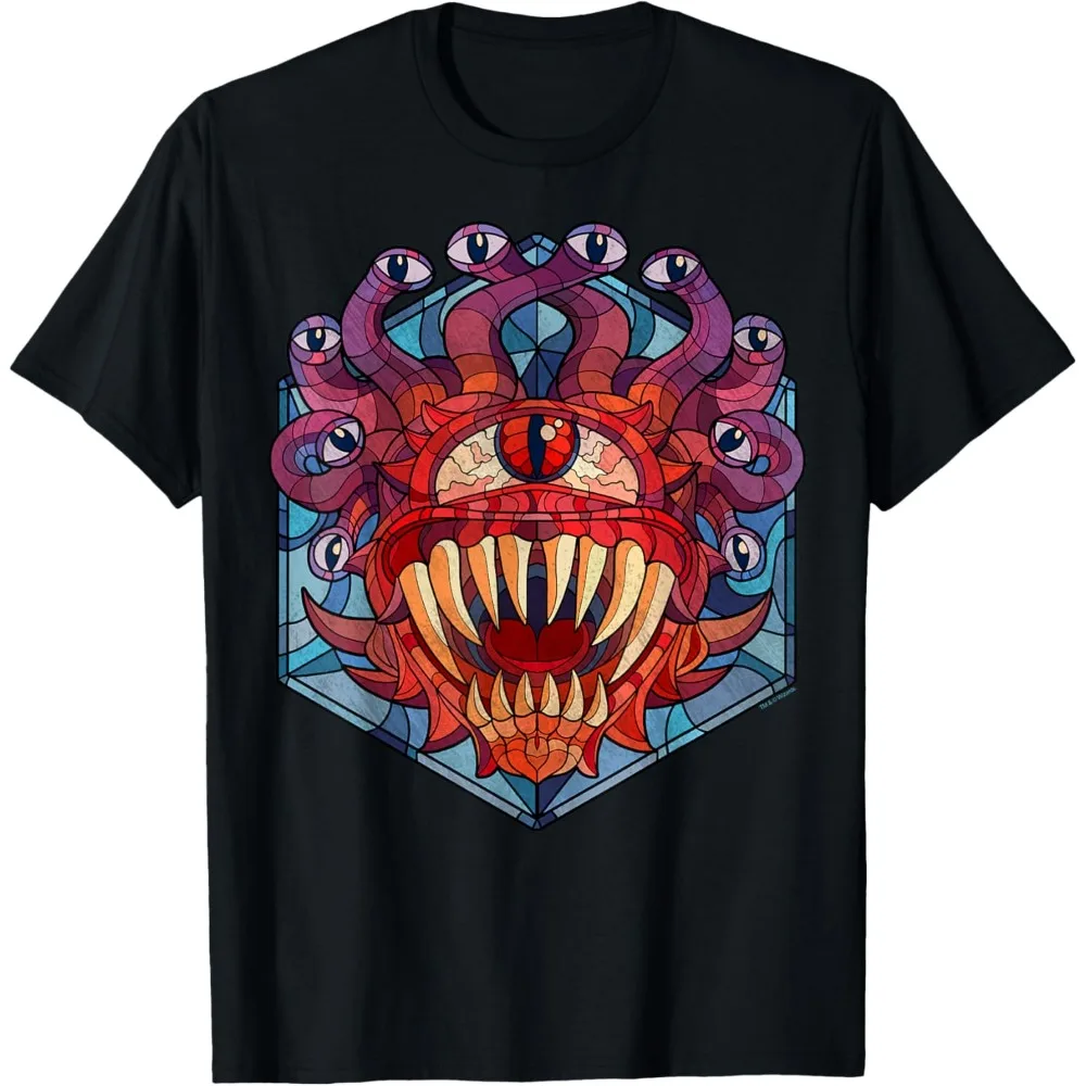 Dungeons & Dragons Beholder Stained Glass Shirt Classic RPG Game Creative Design Tops Men Crewneck Cotton Tee Summer Streetwear