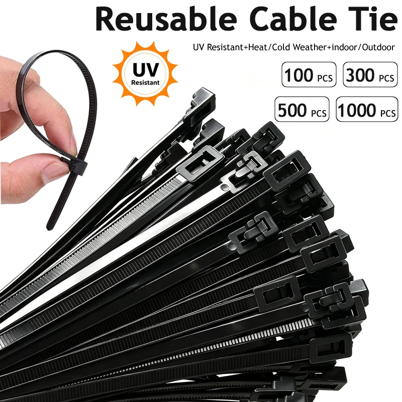 1000-50pcs Cable Zip Ties UV Resistant Releasable Zipties Reusable Tie Wraps Nylon Mixed Colors for Garage Wiring Arrangement