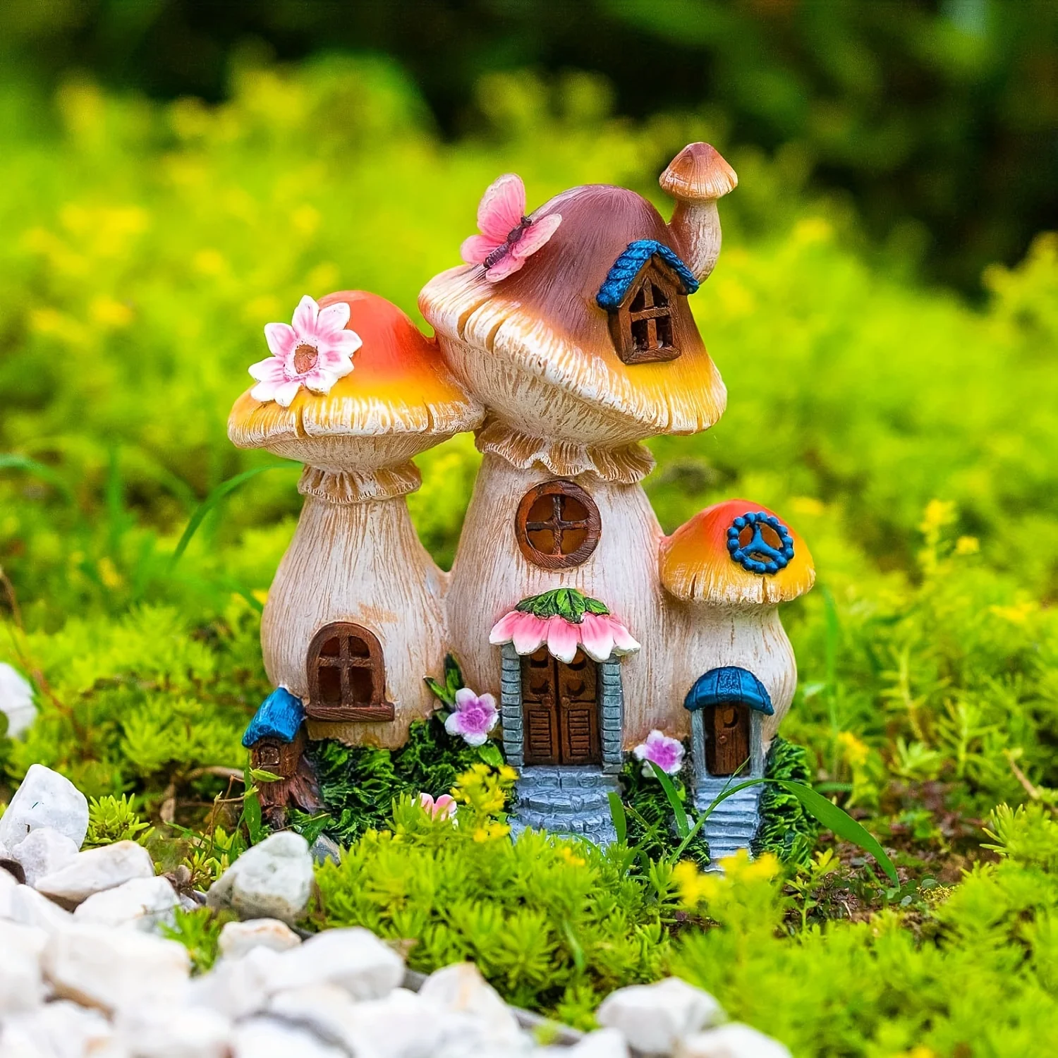 Outdoor Garden Statues Solar Light, Mushroom House Garden Statue Outdoor, Solar Garden Statue Lights Mushroom House Figurine, for Yard Art Lawn Ornaments Porch Patio Balcony Home Decor