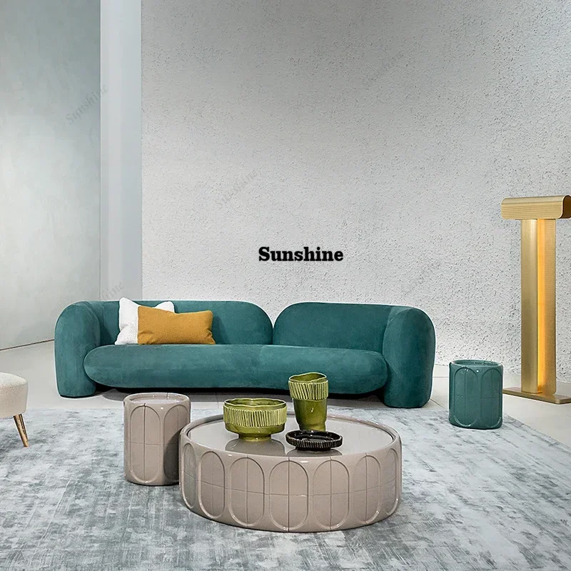 nordic modern minimalistic gray fiberglass base big round natural marble top coffee tables living room furniture  T*