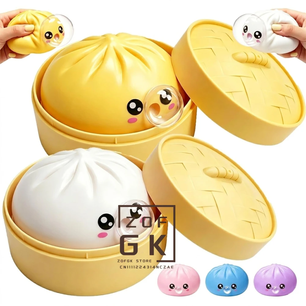 

2026 Upgrade Bubble Blowing Dumpling Squeeze Toy, Fun Bun Squishy with Mini Steamer Fidget Ball for Work,School,Home