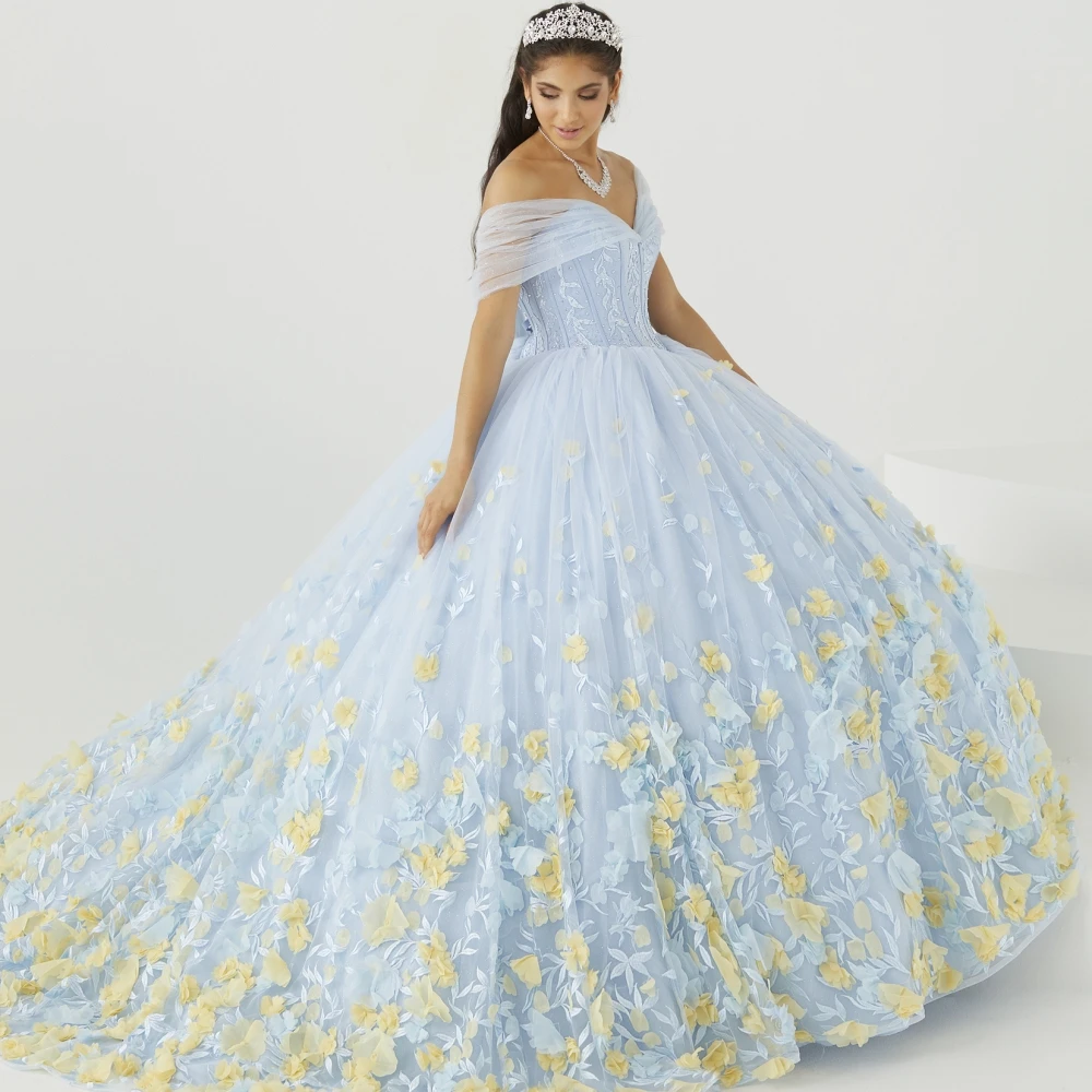 

Lorencia Ball Gown Quinceanera Dress 2023 Off Shoulder Sweetheart Flowers Appliques Crystals Beading Vestidos De 15 Años YQD210