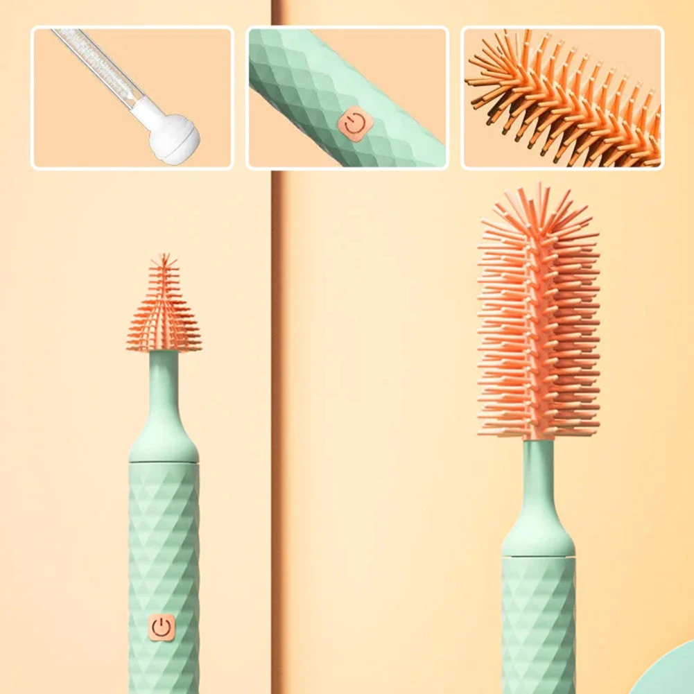 3/4pcs/Set Electric Silicone Bottle Brush 360° Rotating Baby Pacifier Cup Cleaning Brush Long Handle Kitchen Cleaning Brushes