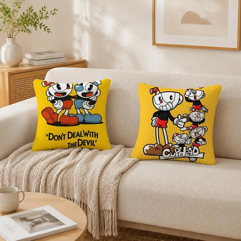 Video Game C-cuphead Cushion Cover Plush Decorative Pillow Case With Hidden Zipper Cutecore Room Decor For Home