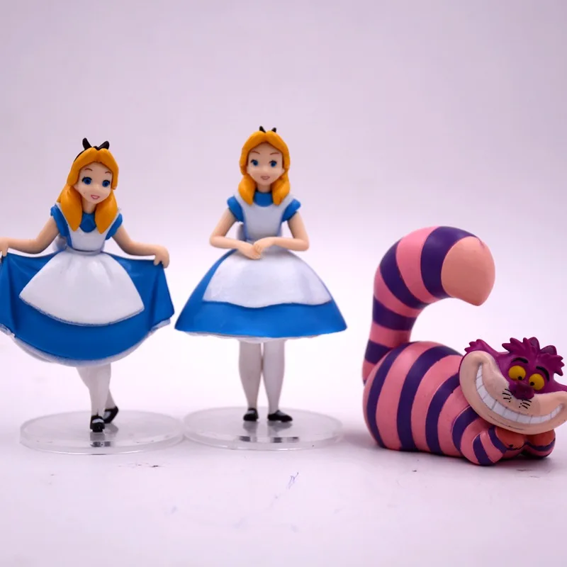 3Pcs 7-9cm Disney Alice\'s Adventures in Wonderland Cheshire Alice Figure Model Kid Collectible Hobby Toys Doll Gift For Children