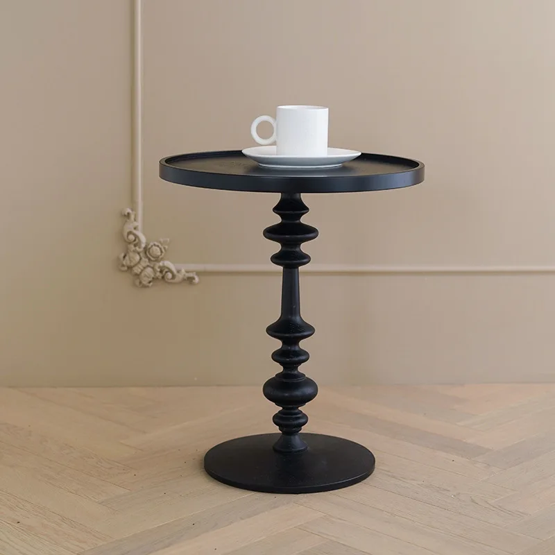 Wuli Sofa Retro Nordic Meja Samping Kolom Romawi Desain Sederhana Kayu Solid Ruang Tamu Meja Kopi Santai Meja Kopi Bundar