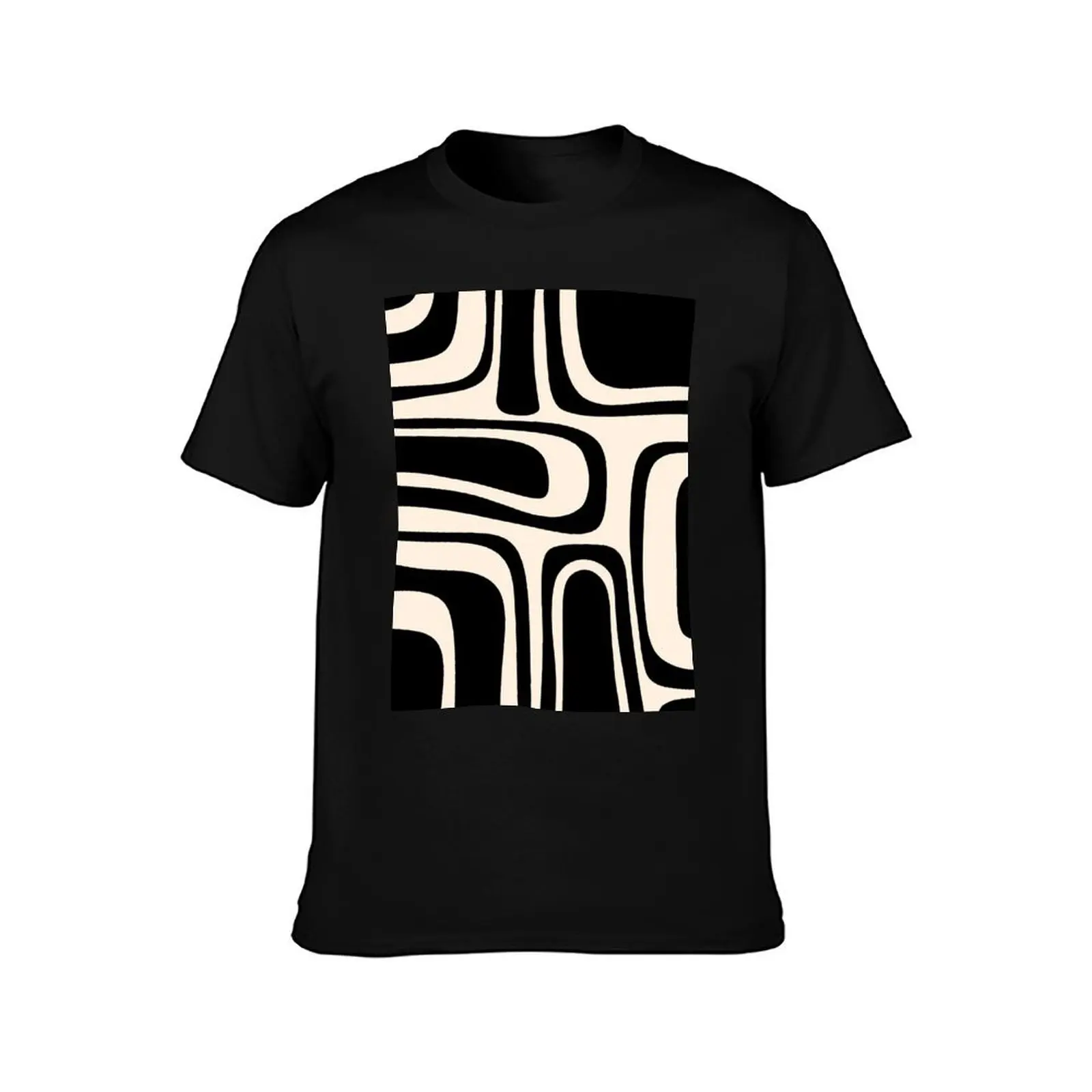 Palm Springs Retro Midcentury Modern Abstract Pattern in Black and Almond Cream T-Shirt Summer Casual Cotton Tee 100% Cotton