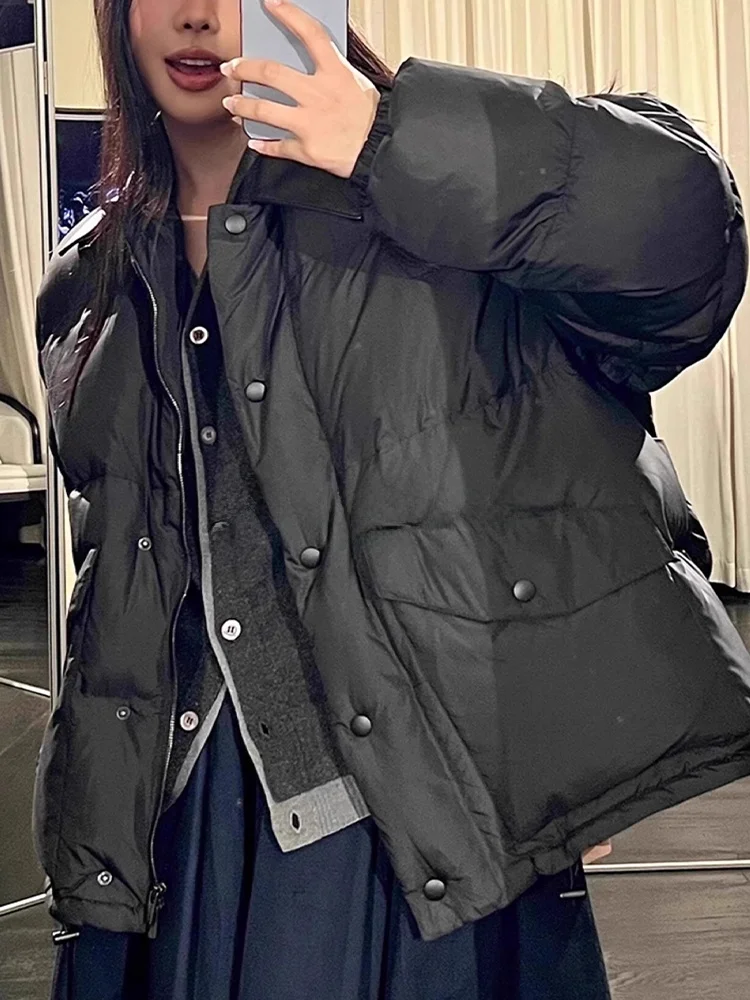 

Женская свободная пуховая куртка ROUJE KEFSS с воротником из утиного пуха, комбинированный дизайн, новая зимняя модель, верхняя одежда больших размеров