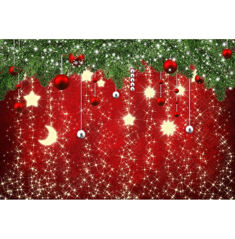 Red Christmas Backdrop Glitter Spots Snowflake Bells Reindeer Xmas Party New Year Holiday Photography Background Decor Banner