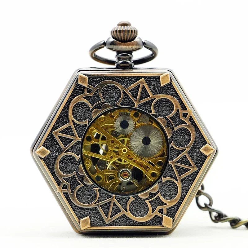 Antique Bronze ทองแดง Hollow ตัวเลขโรมัน Steampunk นาฬิกาพ็อกเก็ต Hand Winding จี้นาฬิกาพ็อกเก็ต reloj hombre