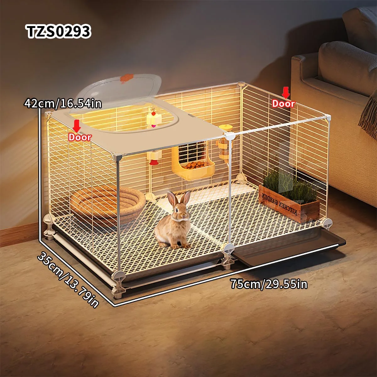 قفص أرنب شفاف قابل للإزالة مع صينية تنظيف كبيرة منزلية داخلية قفص حيوانات صغير عش خنزير غينيا قفص خنزير غينيا #5