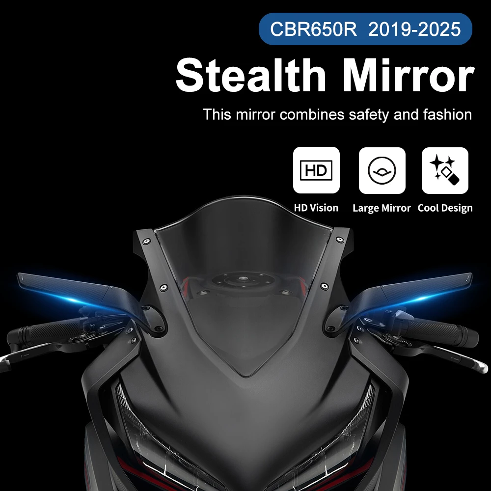 For Honda CBR650R CBR 650 R CBR500R CBR650F CBR400/250/150R Motorcycle CNC Aluminum Rear View Mirrors Blue Anti-glare Mirror