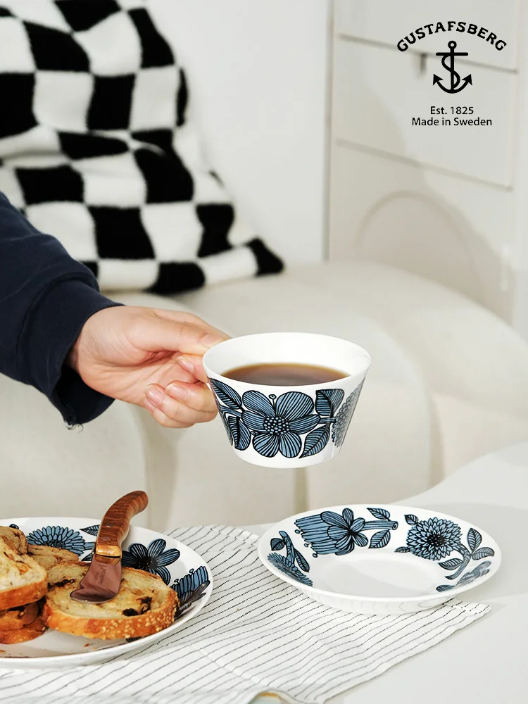 

Комплект кофейных чашек и блюдец Gustafsberg Bla Aster Blue Chrysanthemum Series из костяного фарфора, в скандинавском стиле, для сервировки стола