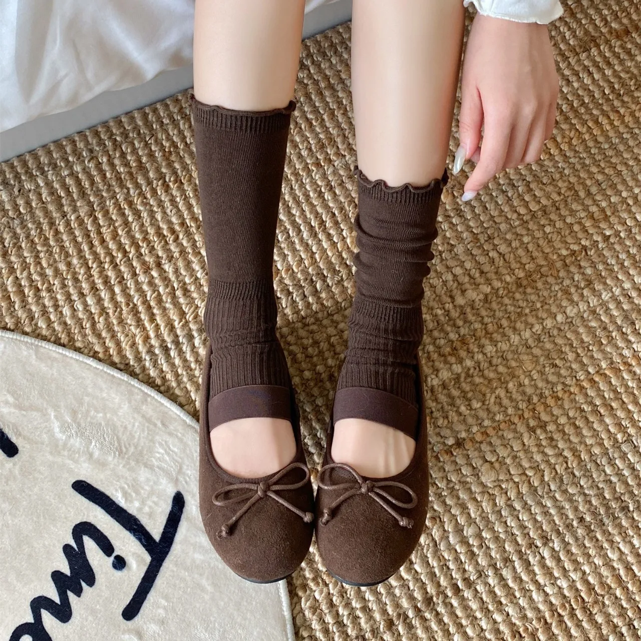 Ballet Style Ruffled Footed Sock Covers New Autumn Korean‑Style Scalloped Half‑Palm Mid‑Calf Spliced Slouch Socks