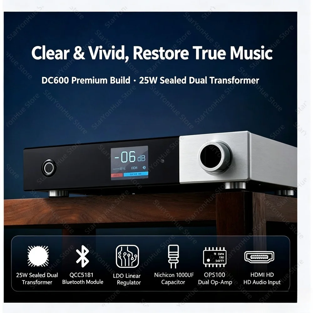 Flagship DC600 Audio Decoder, Dual AK4499EXEQ Chip, Bluetooth 6.2 HiFi Sound Amplifier DAC