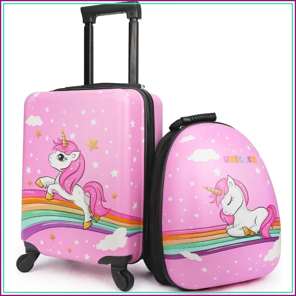 

16" Hardside Unicorn Luggage Set with Spinner Wheels and Backpack, Carry on Rolling Suitcase for Travel, Airline Approved