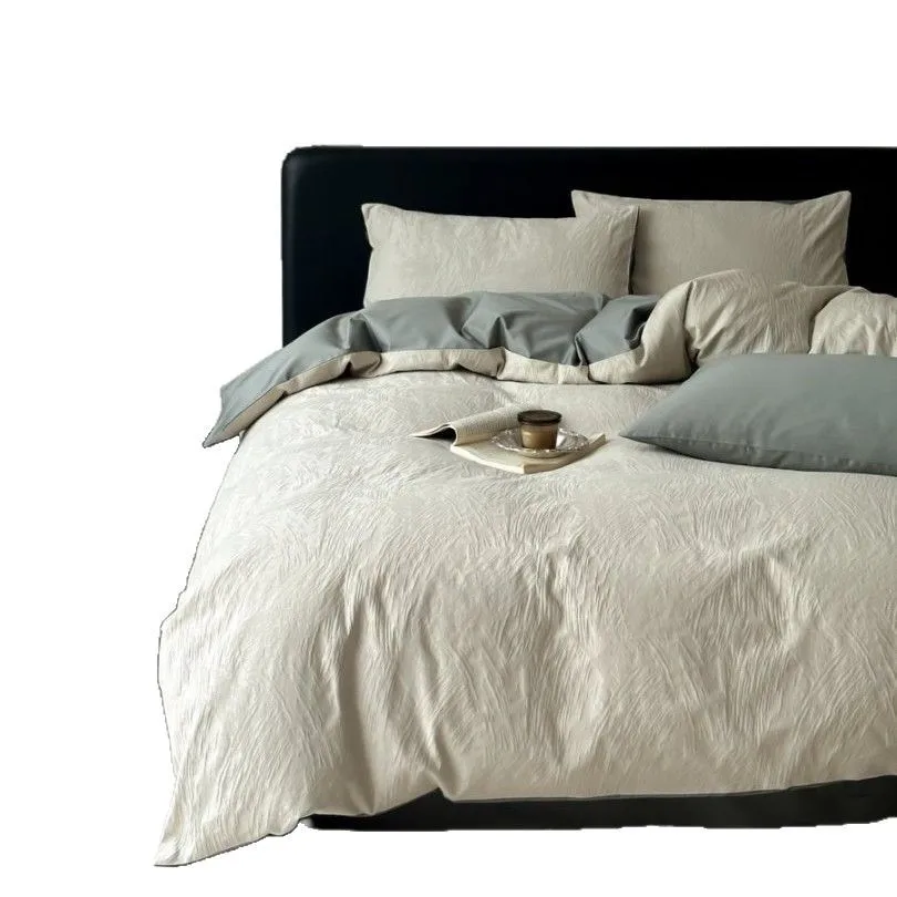 

staple cotton four-piece set four-season high-grade pure cotton cotton simple bed sheet quilt cover, light luxury bedding