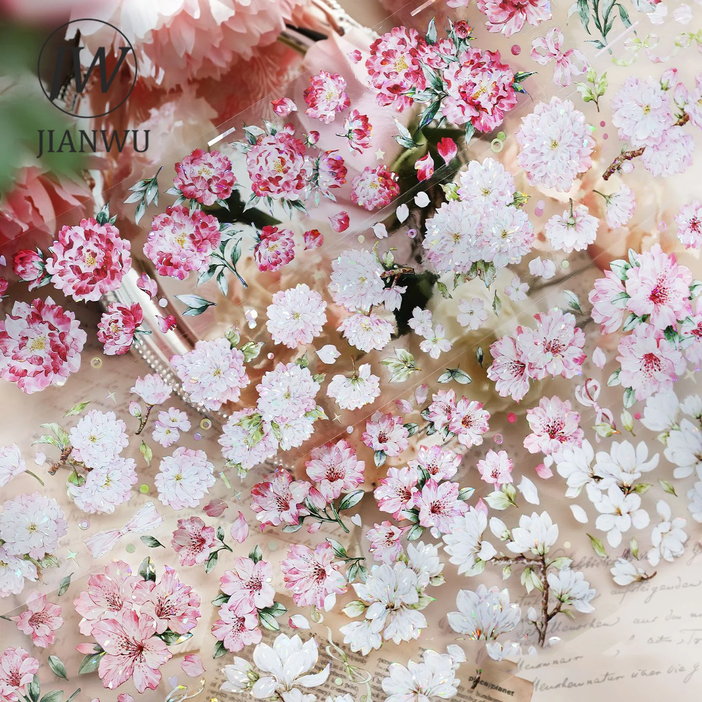 

JIANWU Spring Messenger Series Vintage Flower Landscape Material Collage Scrapbooking PET Tape Creative DIY Journal Stationery