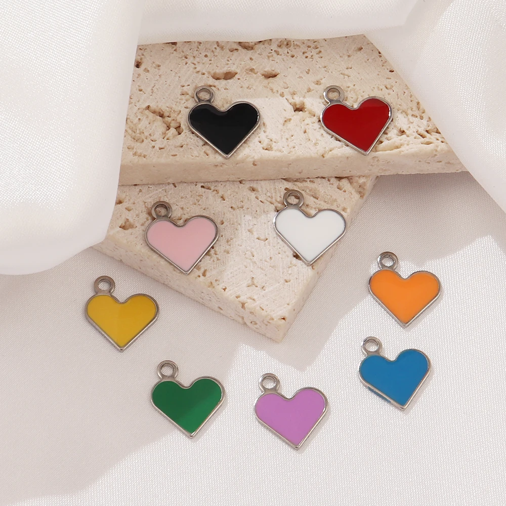 

5 шт., подвески в форме сердца из нержавеющей стали с каплями масла, эмалью, подвески для изготовления ювелирных изделий своими руками, браслет, ожерелье, фурнитура, аксессуары