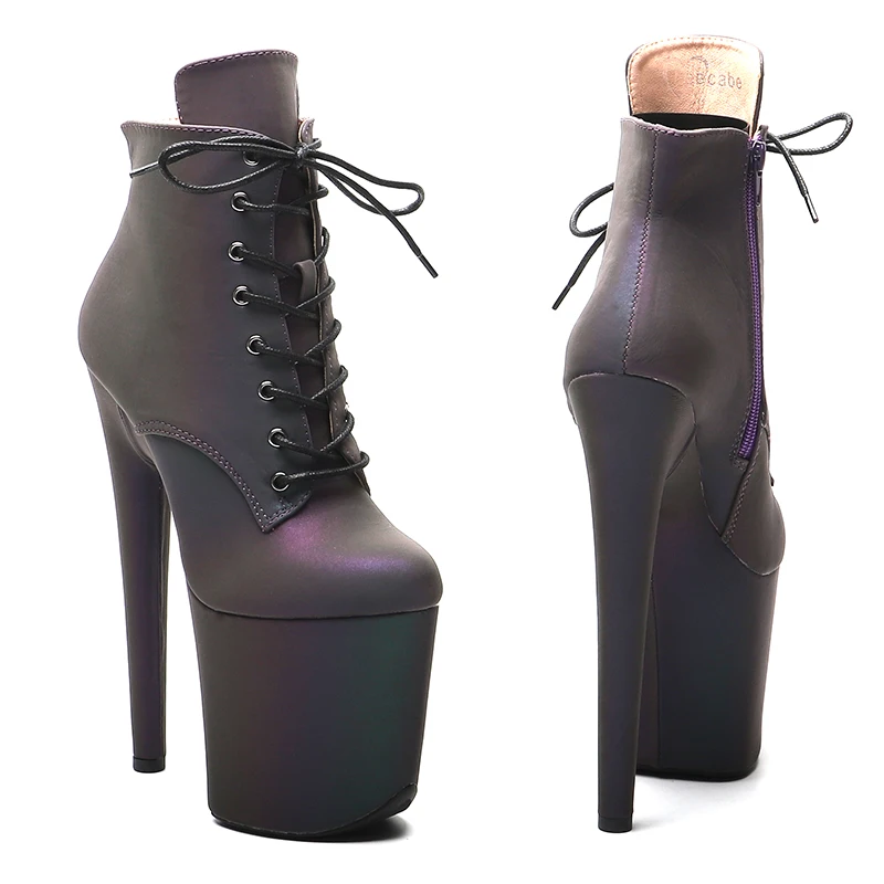 Leecabe 20CM/8inch Reflective material PU Platform Ankle Boots Sexy Exotic pole dance shoes