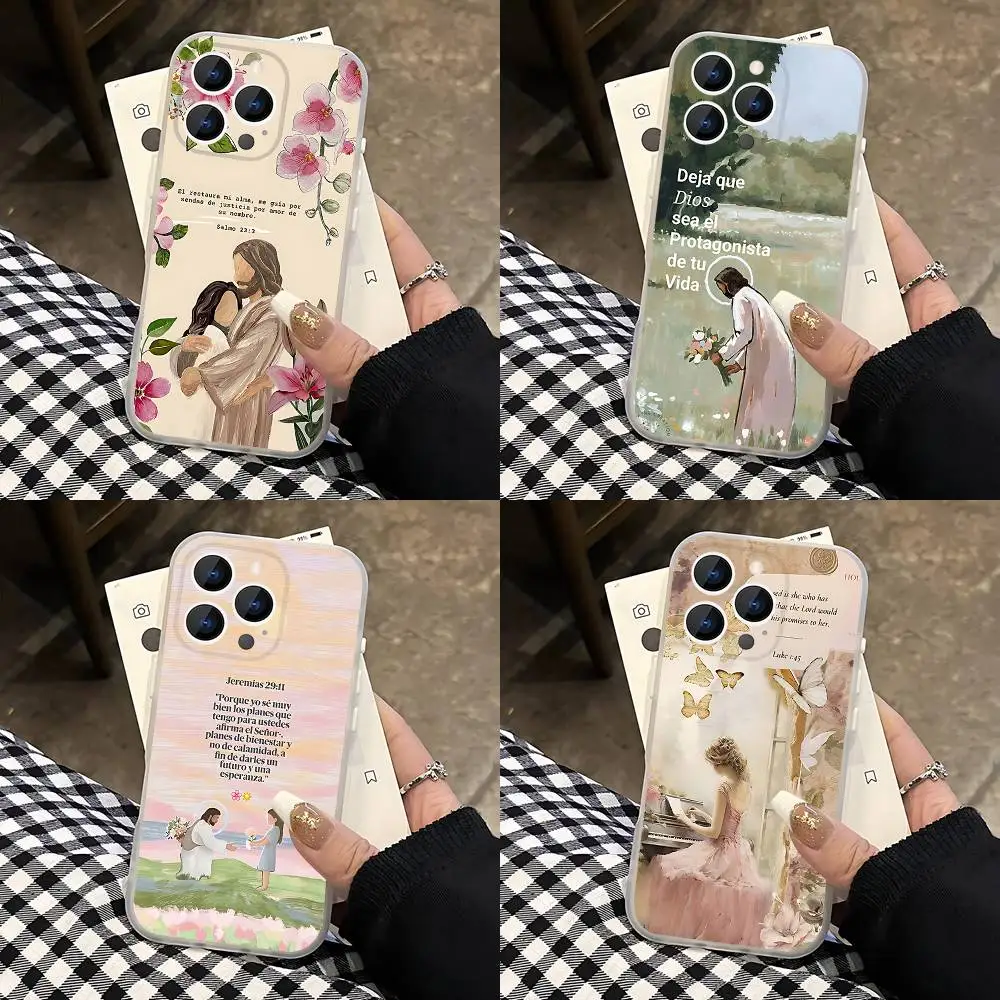 

Faith Jesus God Slogan Floral Case For iPhone 17,16,15,14,13,12,11 Pro,Max,Plus,Mini,Air,E Magnetic Magsafe Frosted Transparent