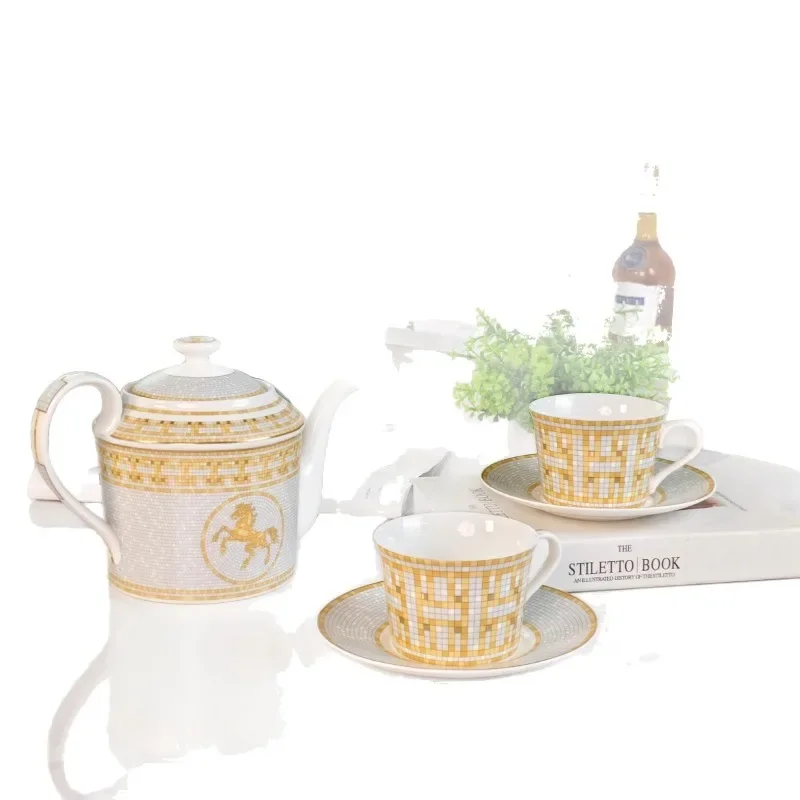 

European light luxury bone china afternoon large pot one pot double cup saucer series modern simple household coffee set