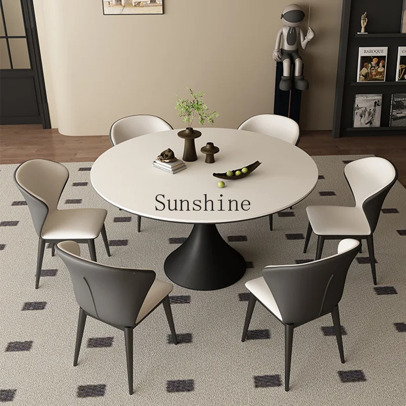 

French retro small apartment home modern simple turntable round dining table