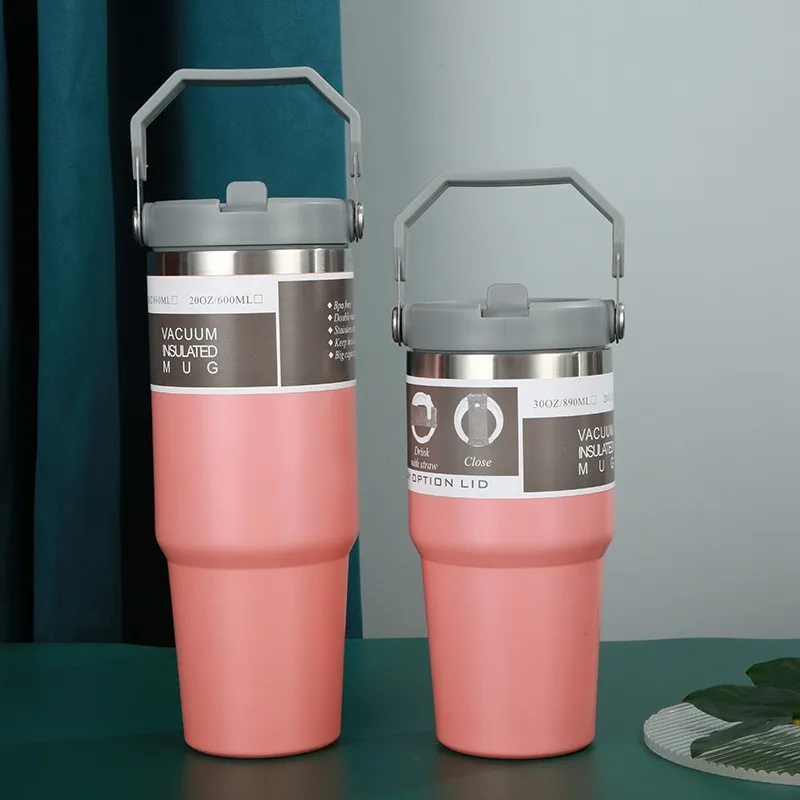 600/890ML Stainless Steel Thermos Mug With Straw Car Insulated Flask Water Tumbler for Outdoor Keeps Cold and Heat Thermal Mug image 3