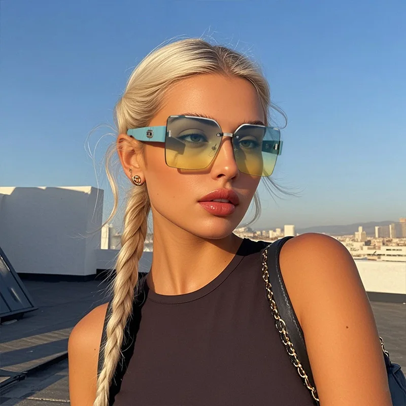 Fashion Rimless Square Sunglasses Women Men Gradient Luxury Brand Sunglasses Travel Leisure Male Female Protective Glasses UV400