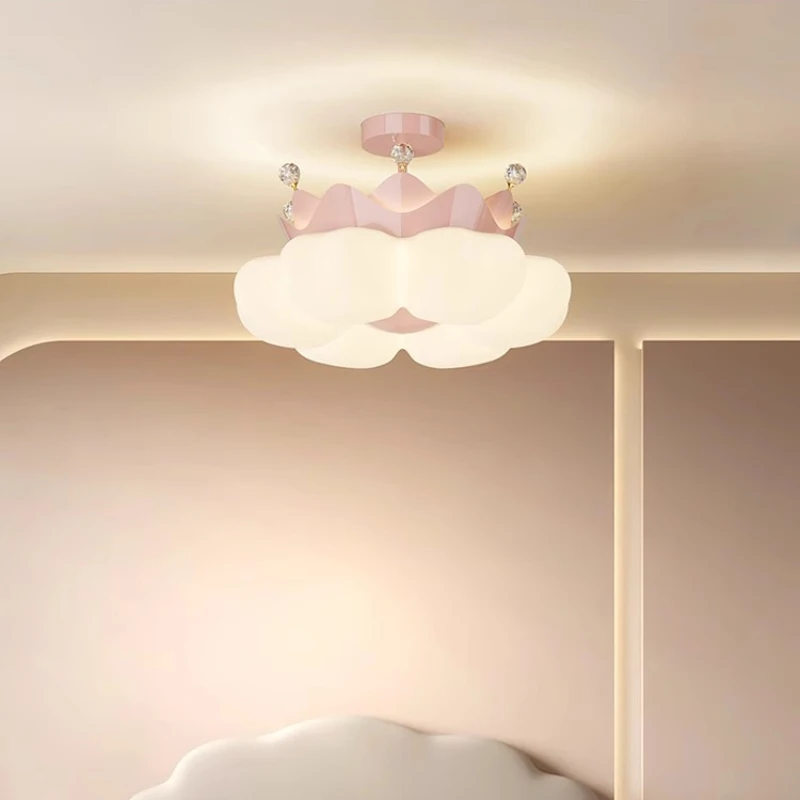 Princess Room Girl Bedroom Ceiling Lamps Pink Crown Petal Lamp Warm Romantic Baby Room Children\'s Room Crown Cloud Ceiling Light