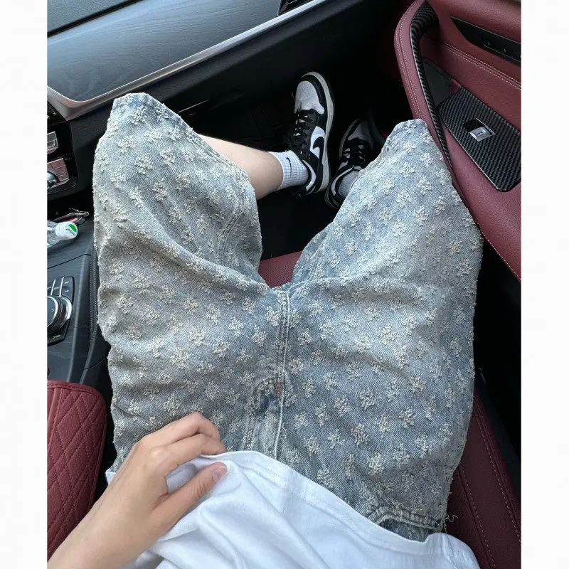 

Trendy Men's Denim orts Summer Design Worn-Look Waed Mid-Waist Straight-Leg Cotton Polyester Blend Wear-Resistant Casual ...