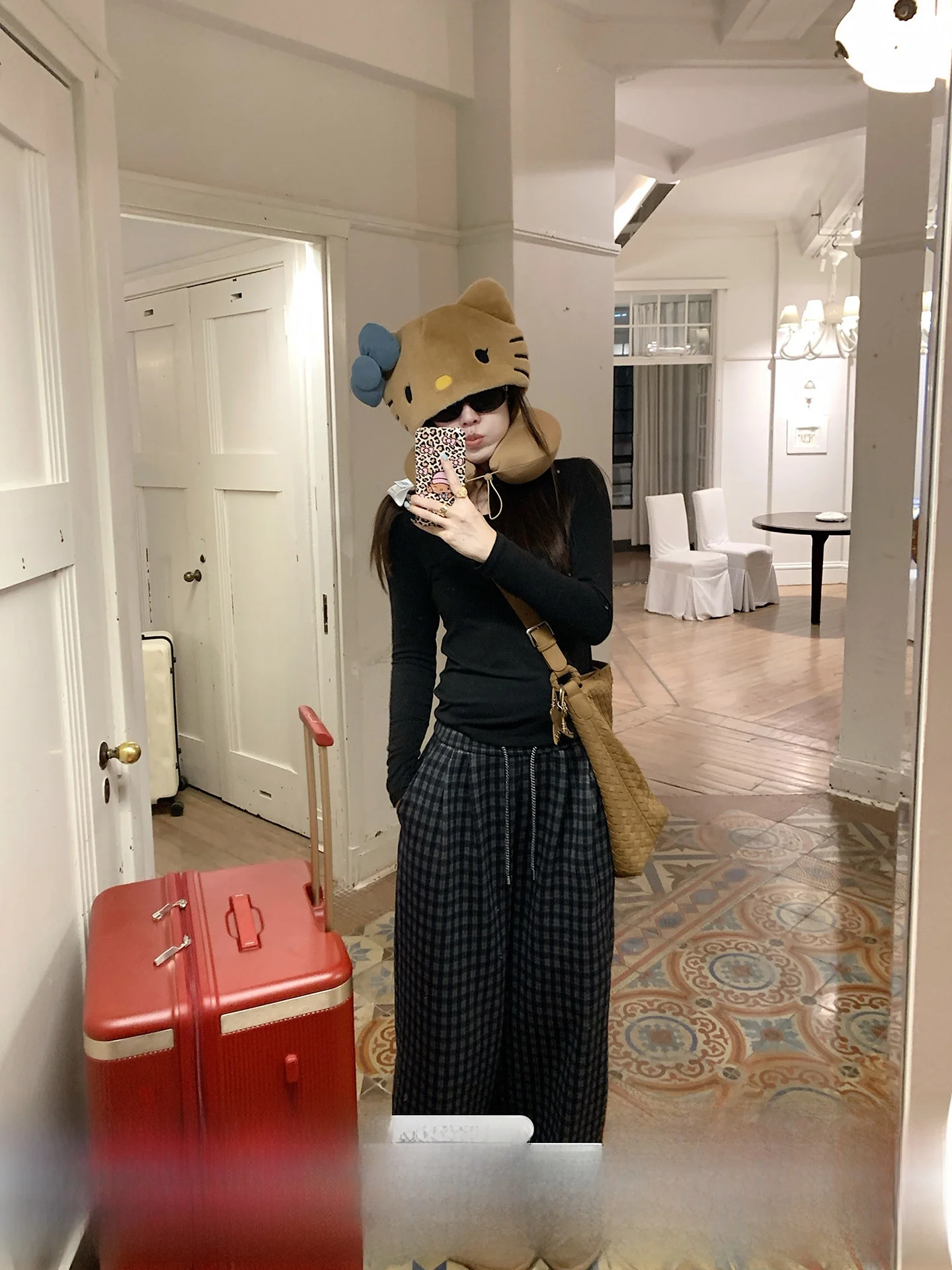 

Retro Striped Elastic Waist Fleece Lined Casual Pants Women Winter Wide Leg Floor Length Versatile Trousers Ladies Fashion
