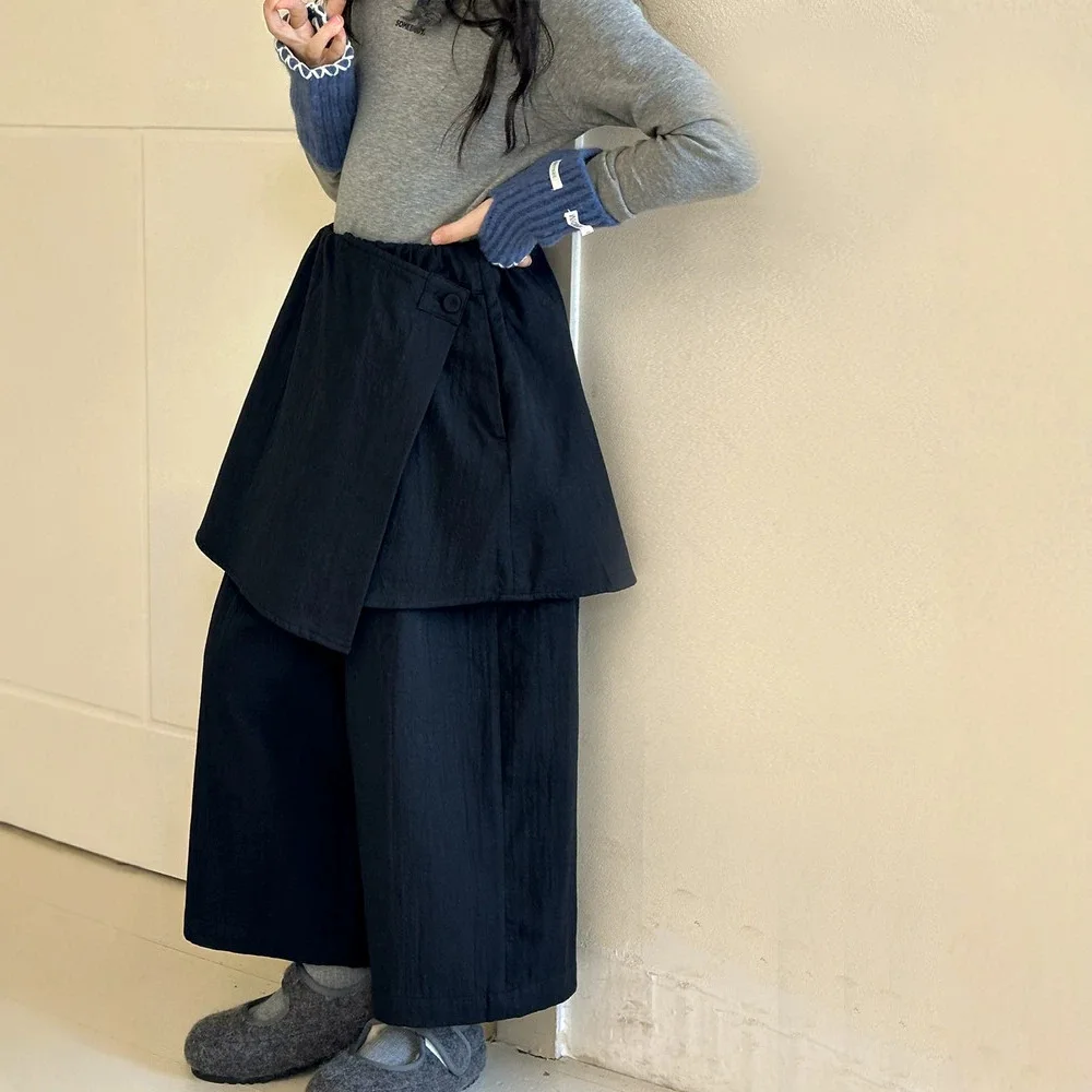 Girls Pants Autumn Outfit New Childrens Fake Two Piece Casual Wide Leg Pants Spring and Autumn Skirt Pants Parent Child Outfit