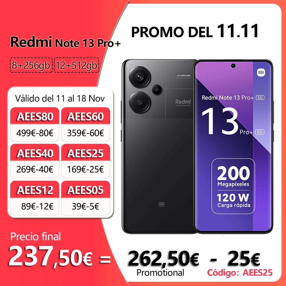 Xiaomi Redmi Note 13 Pro+ 5G Smartphone MediaTek Dimensity 7200-Ultra 1.5K AMOLED Display 120Hz 200MP Camera 120W Turbo Charging