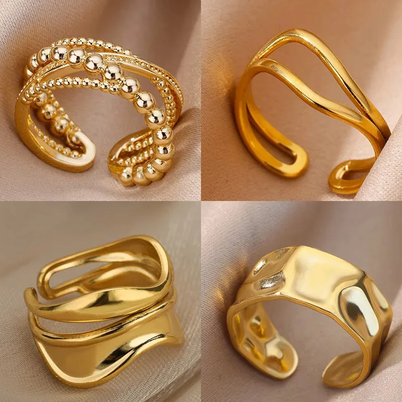 Minimalist Line Stainless Steel Open Rings For Women Gold Color Wedding Aesthetic Ring Designer Jewelry Accessories BFF anillo