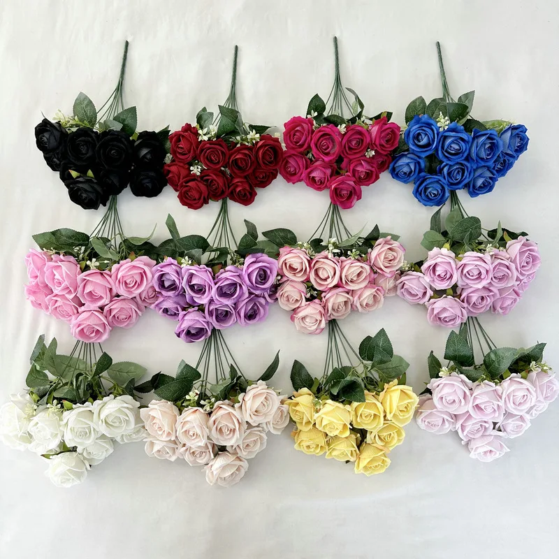 باقة زهور ورد حريرية صناعية ، إكسسوارات ترتيب الزهور ، ديكور طاولة المنزل ، دعامة صور ، هدية عيد الحب ، مزهرية ، 9 رؤوس #4