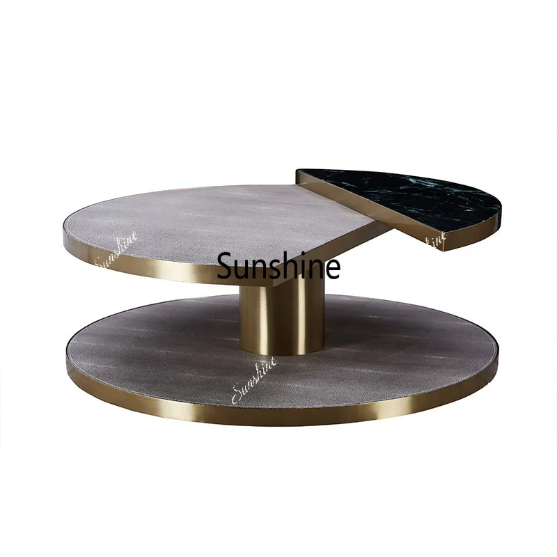 Light luxury minimalist living room stainless steel round coffee table design Nordic sofa