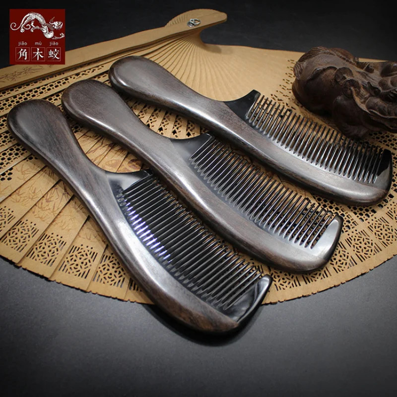 Comb made from hornwood and precious materials, combined with buffalo horn, for massage and hair styling