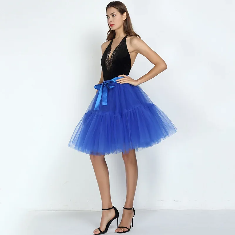 

2024 Women 5 Layer 60cm Tulle Ball Gown Skirt Party Banquet Elastic Waist Bow Tie Belt Tutu Skirt Wedding Faldas Mujer P279