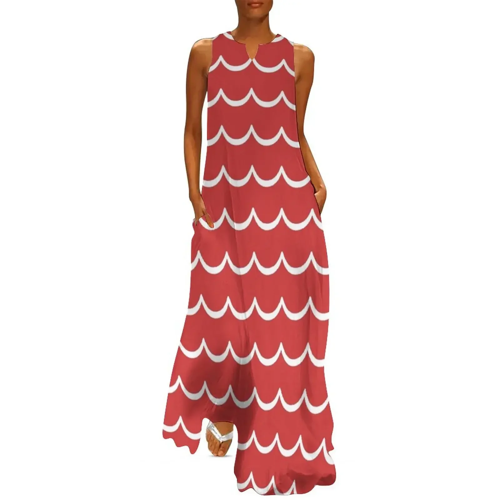 

Red and White Coastal Wave Pattern Long Dress dresses for special events prom clothes Women's summer long dress Dress